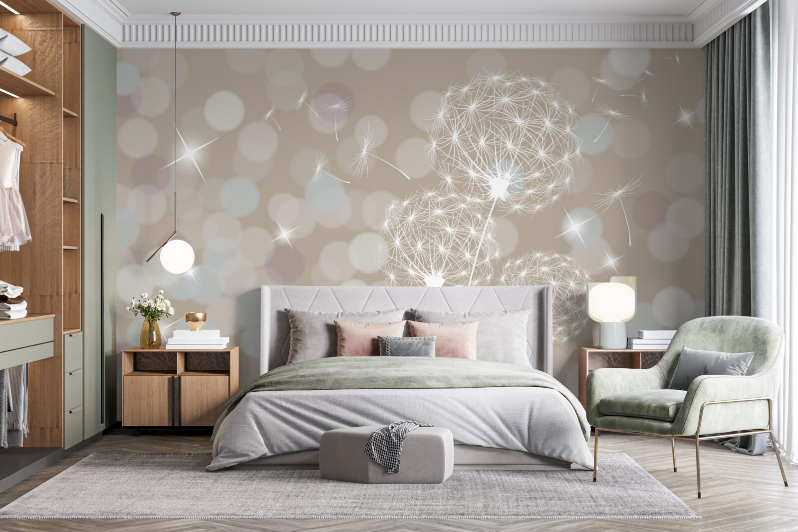 Papier peint pétale de pissenlit, léger comme une plume