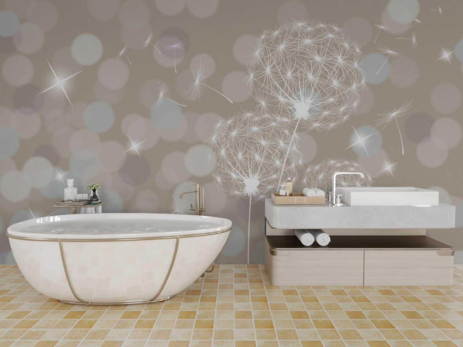 Papier peint pétale de pissenlit, léger comme une plume