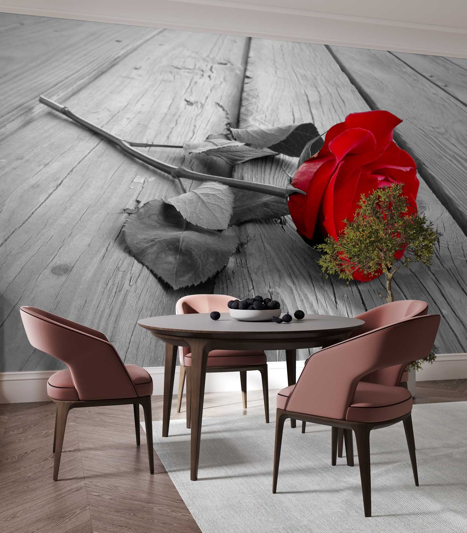 Papier peint une rose rouge s'épanouit sur un fond gris