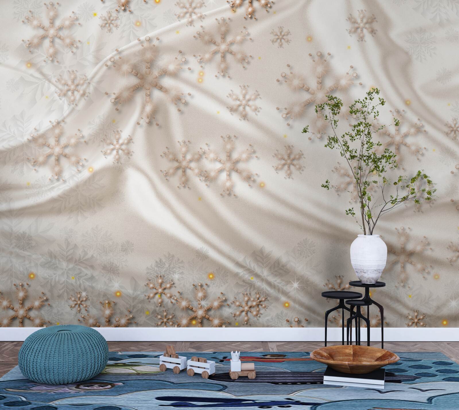 Papier peint délicieux flocons de neige sur soie lumineuse