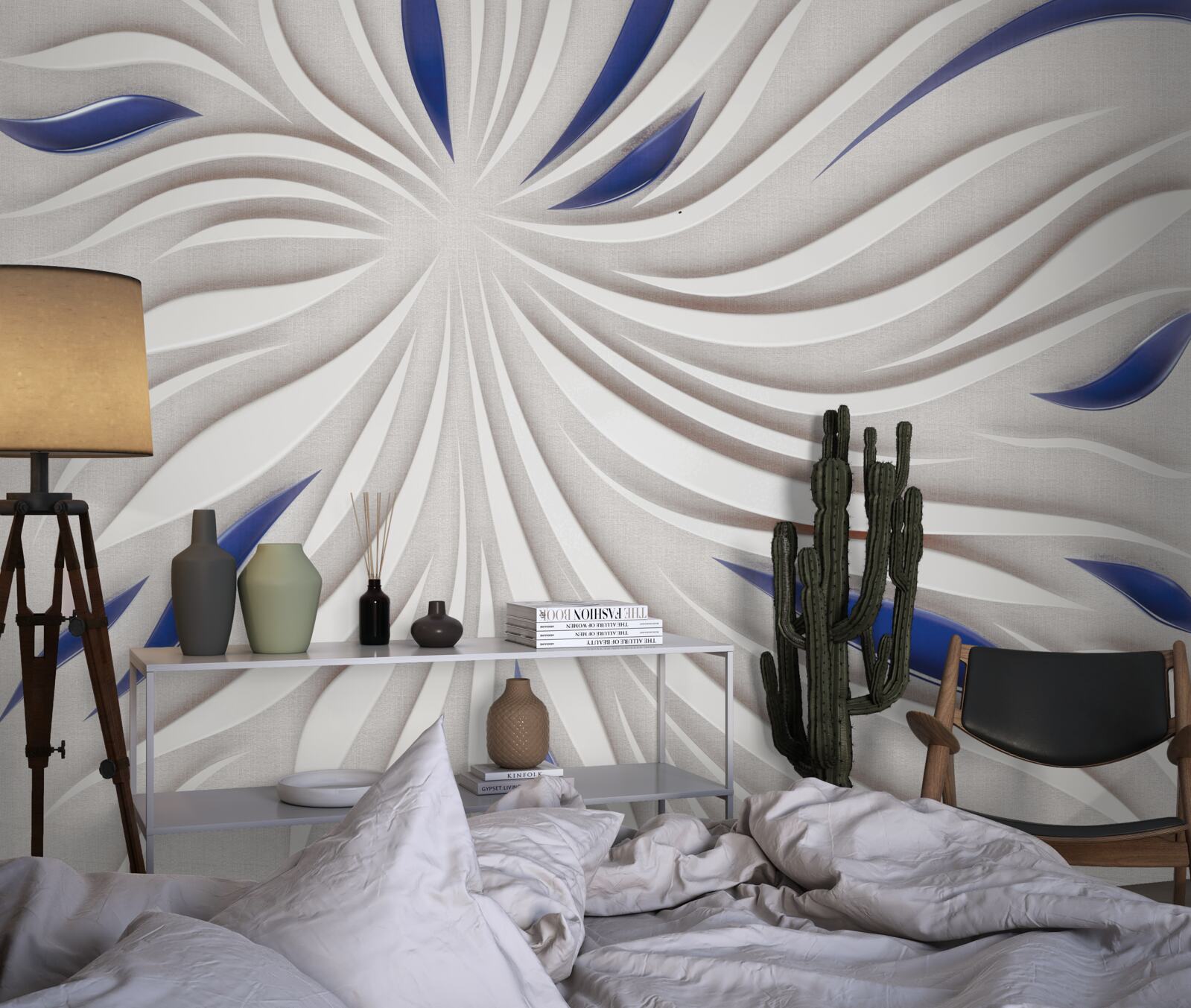 Papier peint lignes abstraites bleues et blanches