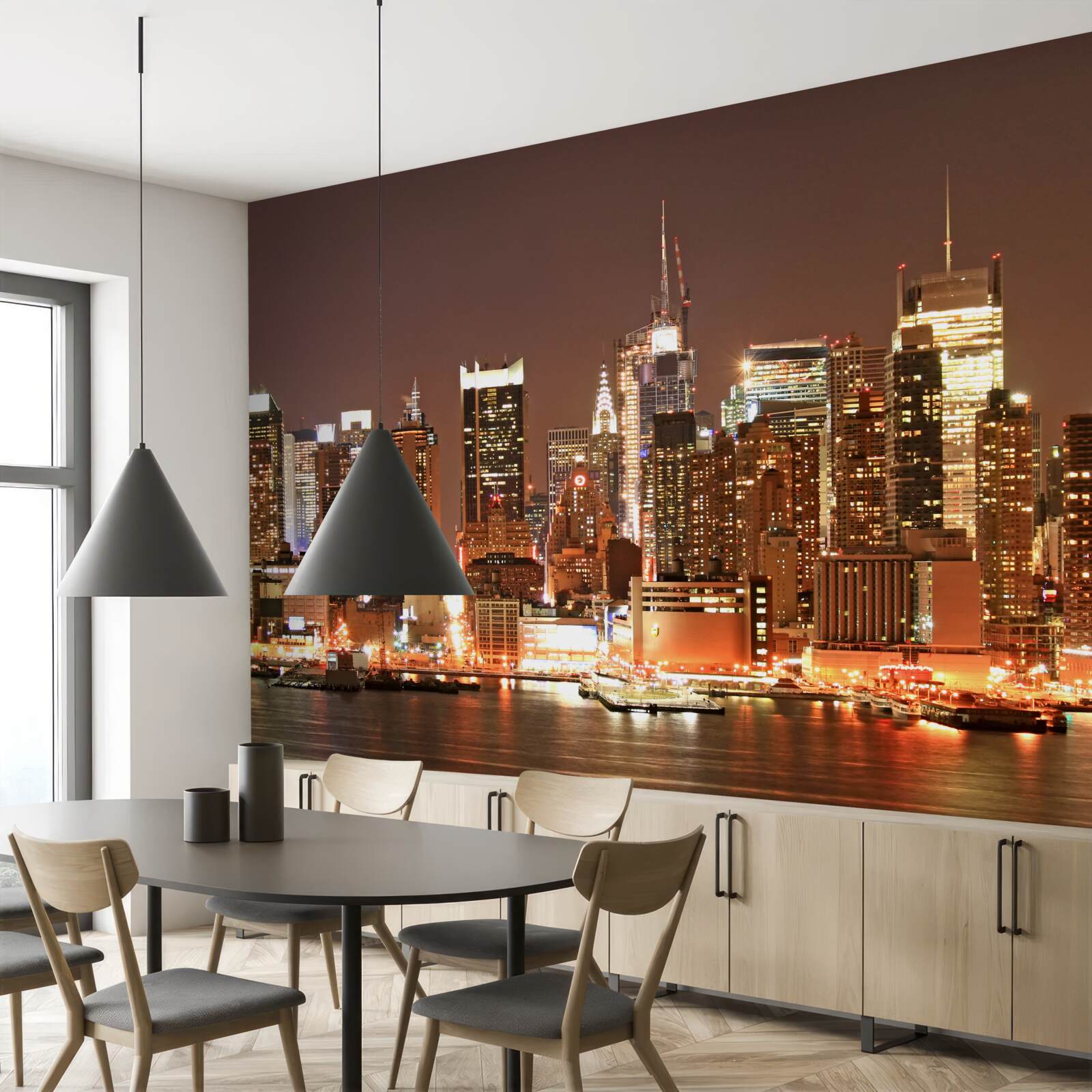 Papier peint ville modernisée de nuit et gratte-ciel