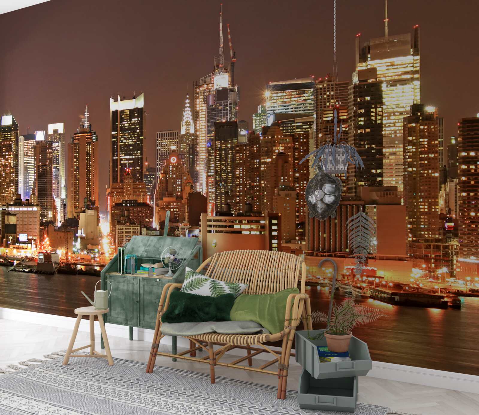 Papier peint ville modernisée de nuit et gratte-ciel