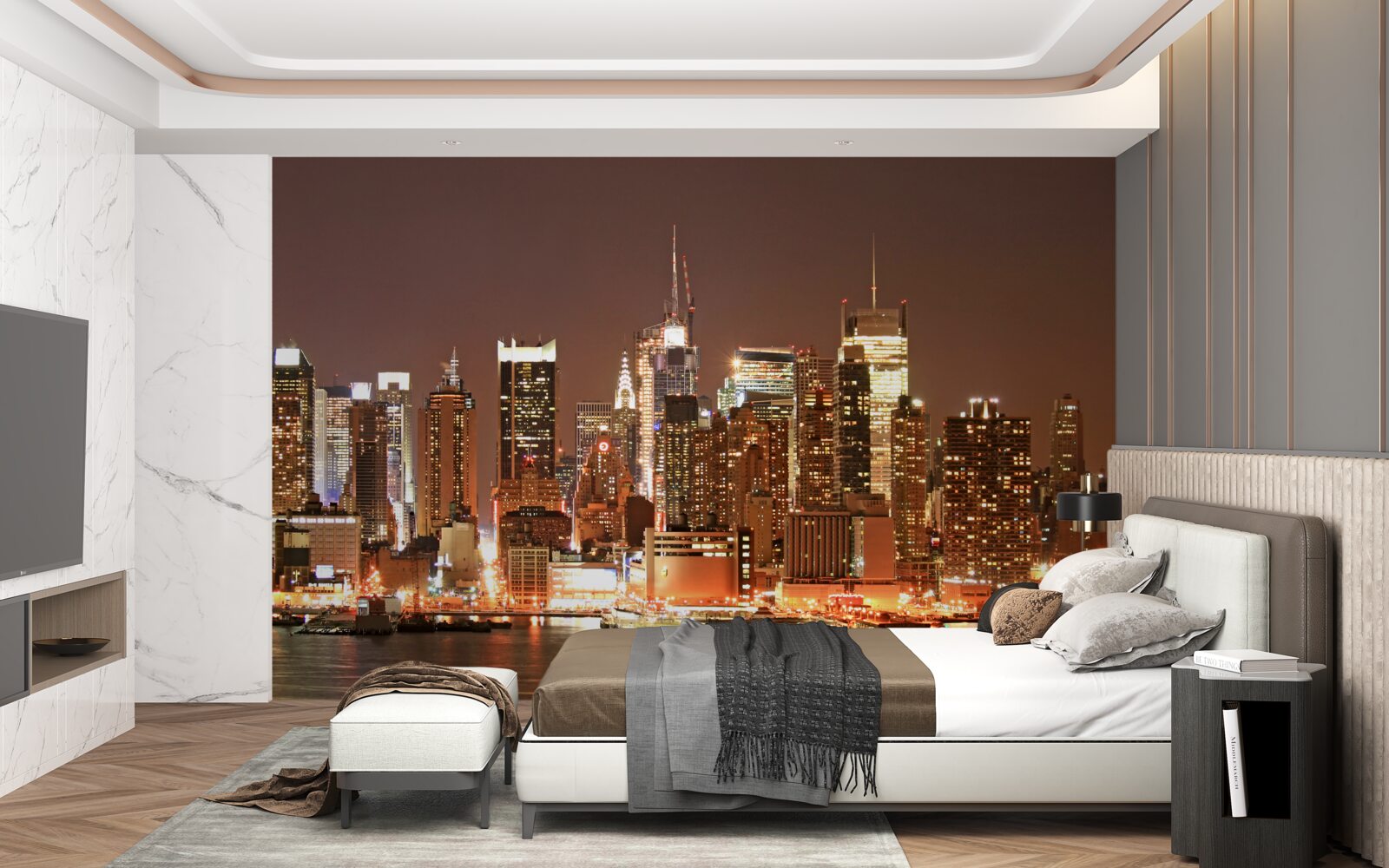 Papier peint ville modernisée de nuit et gratte-ciel