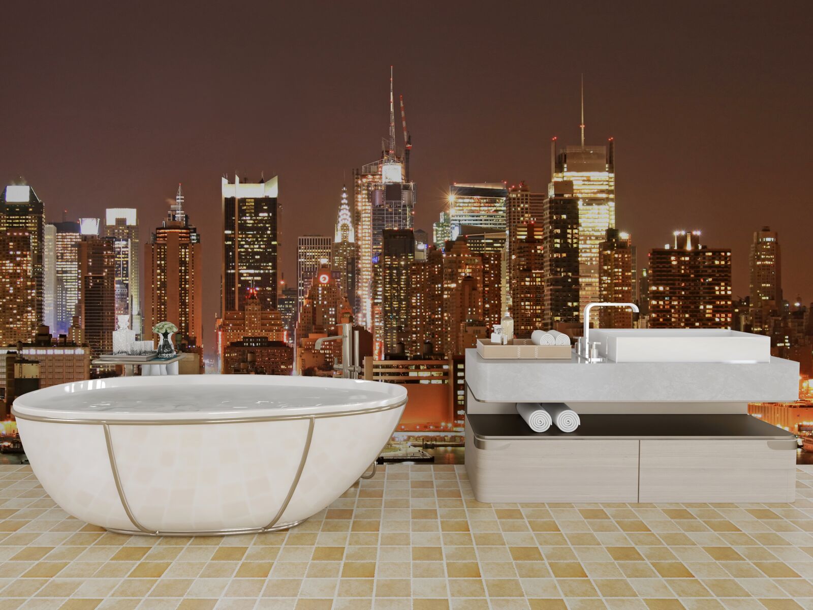 Papier peint ville modernisée de nuit et gratte-ciel