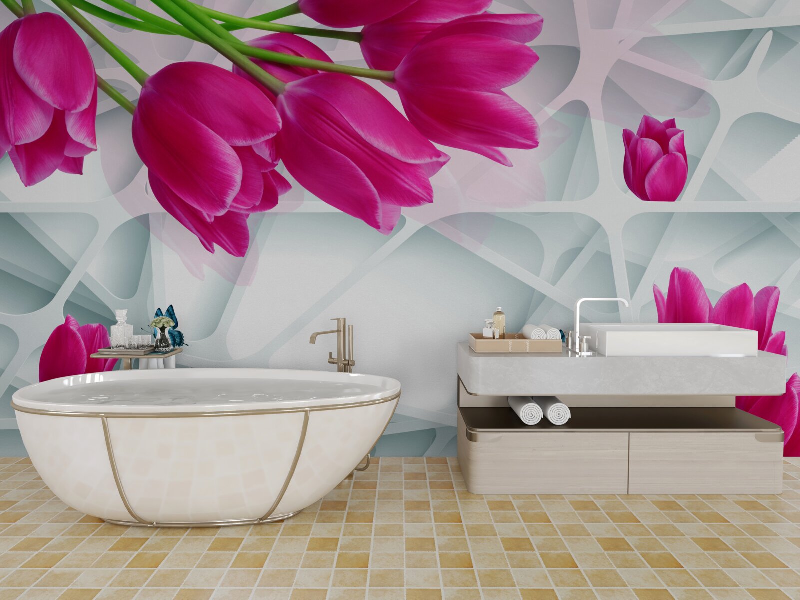 Papier peint magnifiques bourgeons de tulipes roses