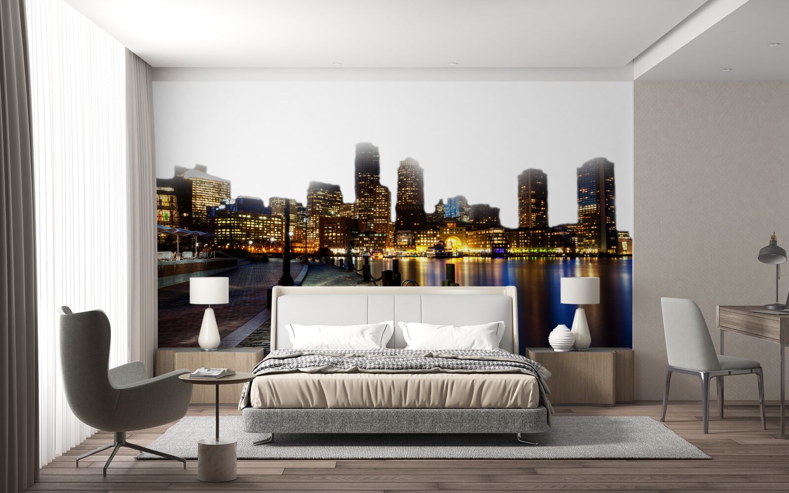 Papier peint Aube sur un quai désert