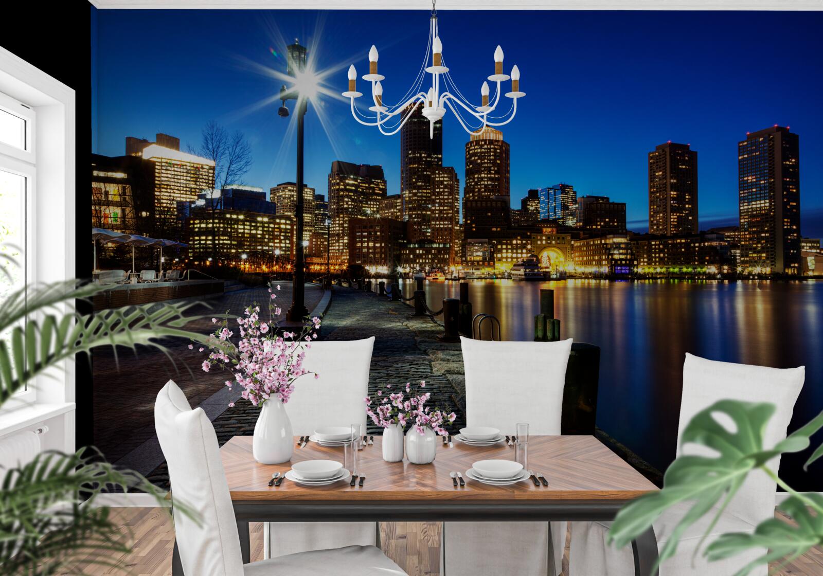 Papier peint panorama de la ville surplombant la digue vide