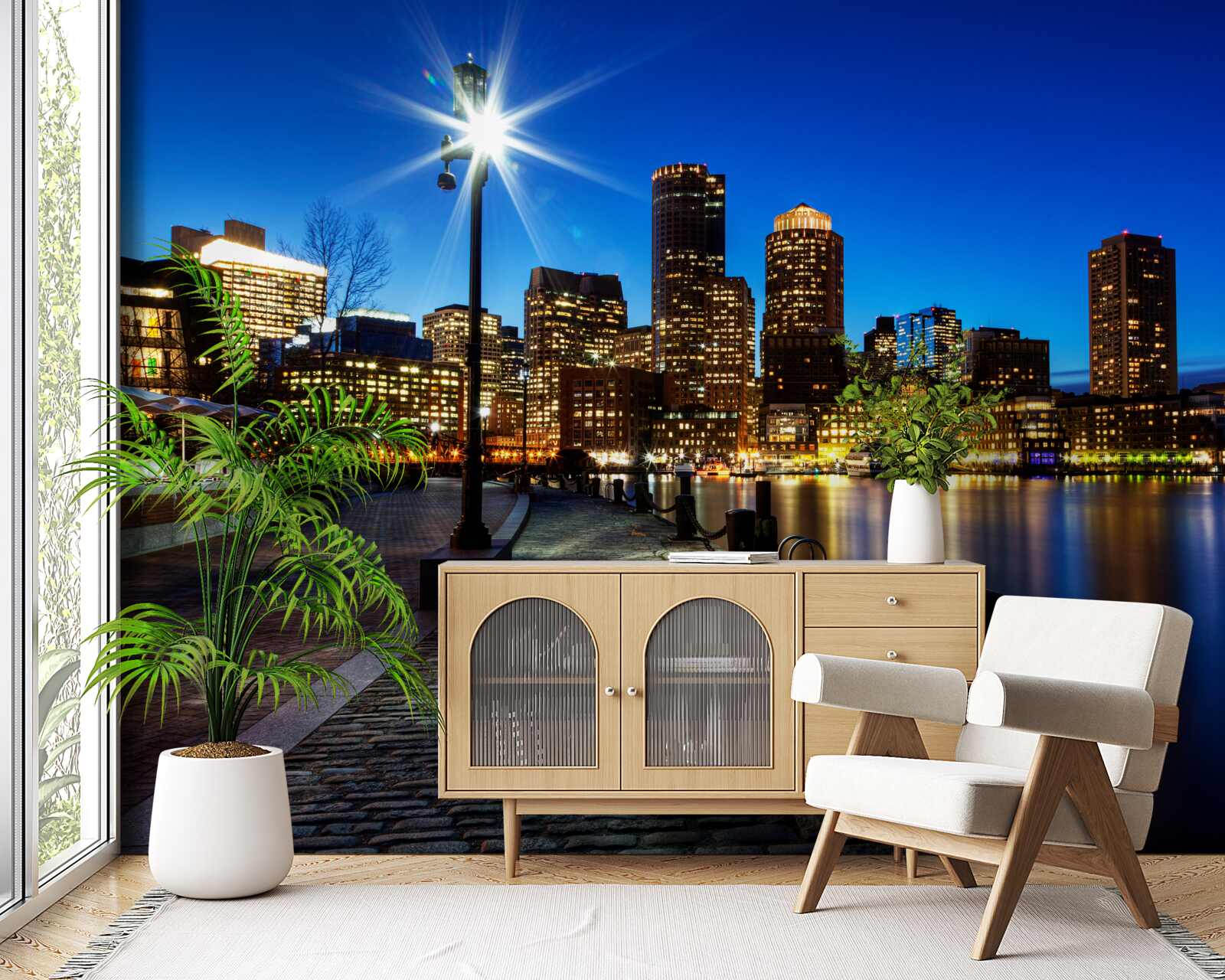 Papier peint panorama de la ville surplombant la digue vide