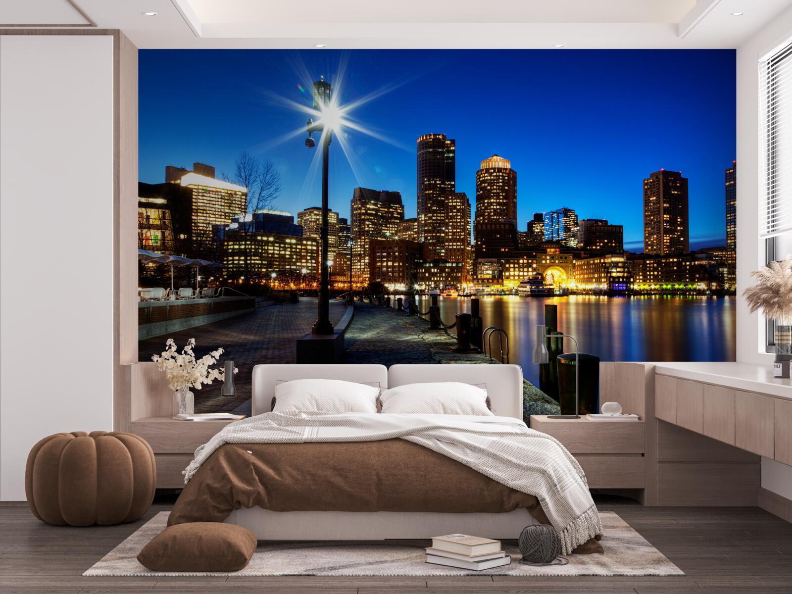 Papier peint panorama de la ville surplombant la digue vide