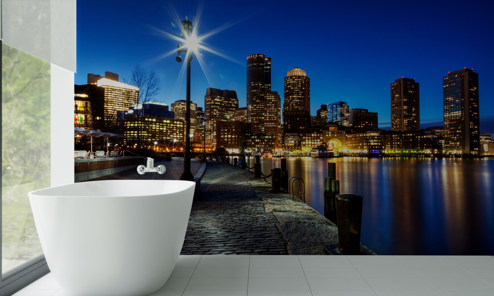 Papier peint panorama de la ville surplombant la digue vide