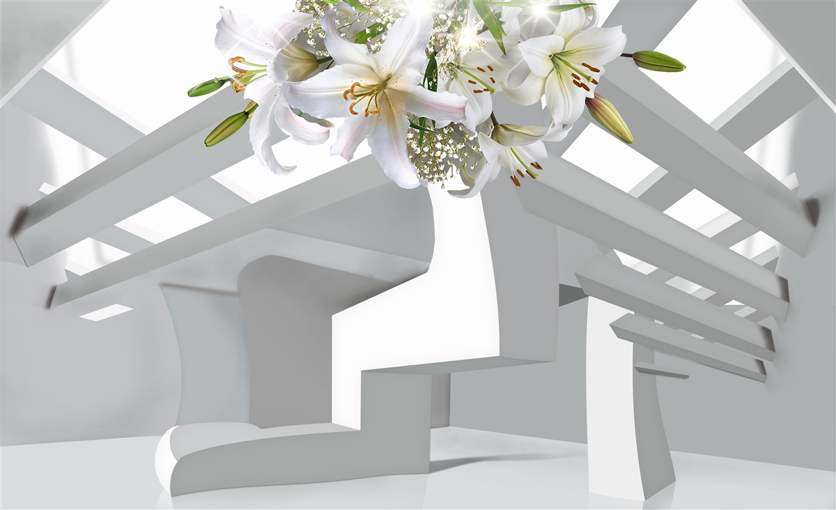 Papier peint lys blanc et peintures abstraites