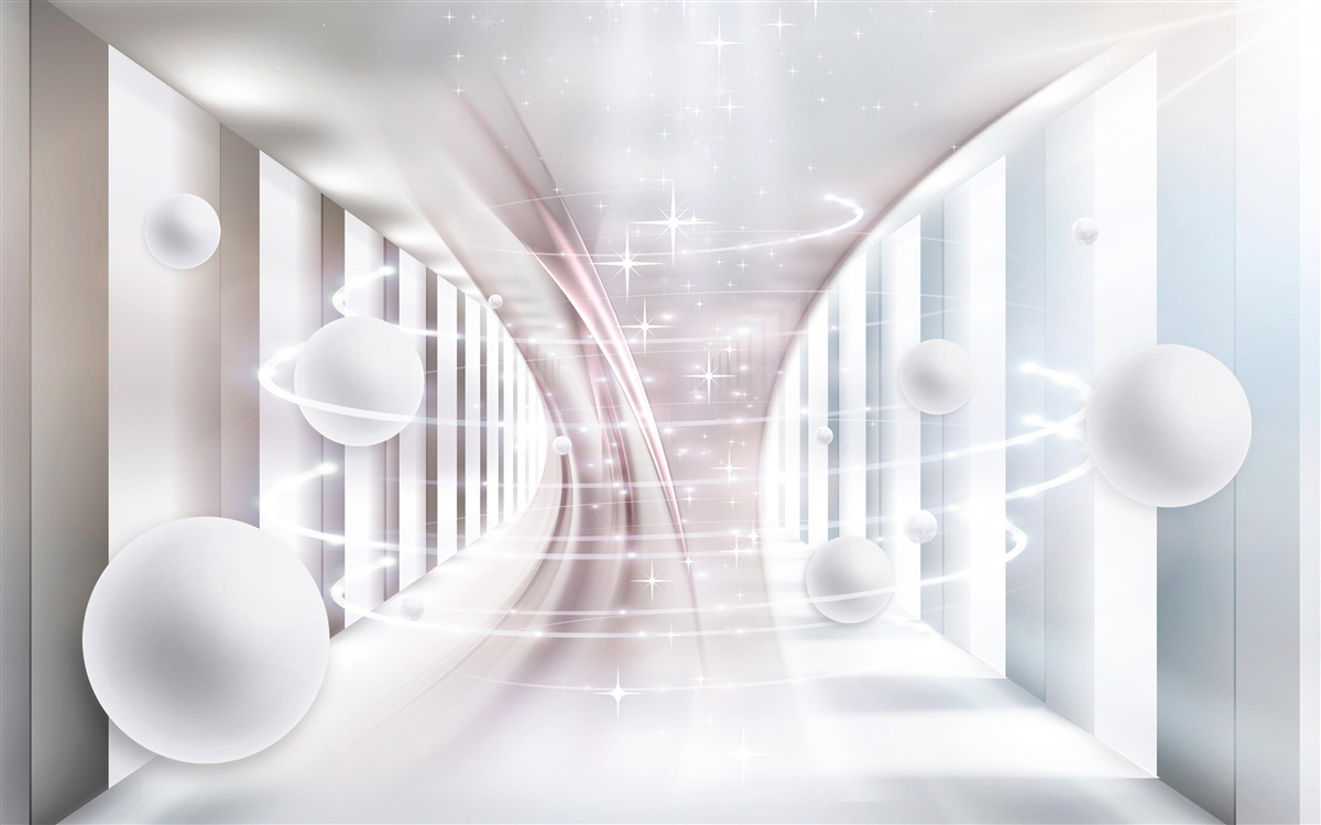 Papier peint des boules abstraites et un tunnel de forme carrée