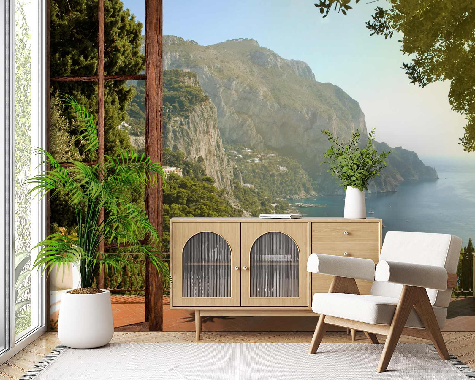 Papier peint Vue sur la mer et les montagnes directement depuis le balcon