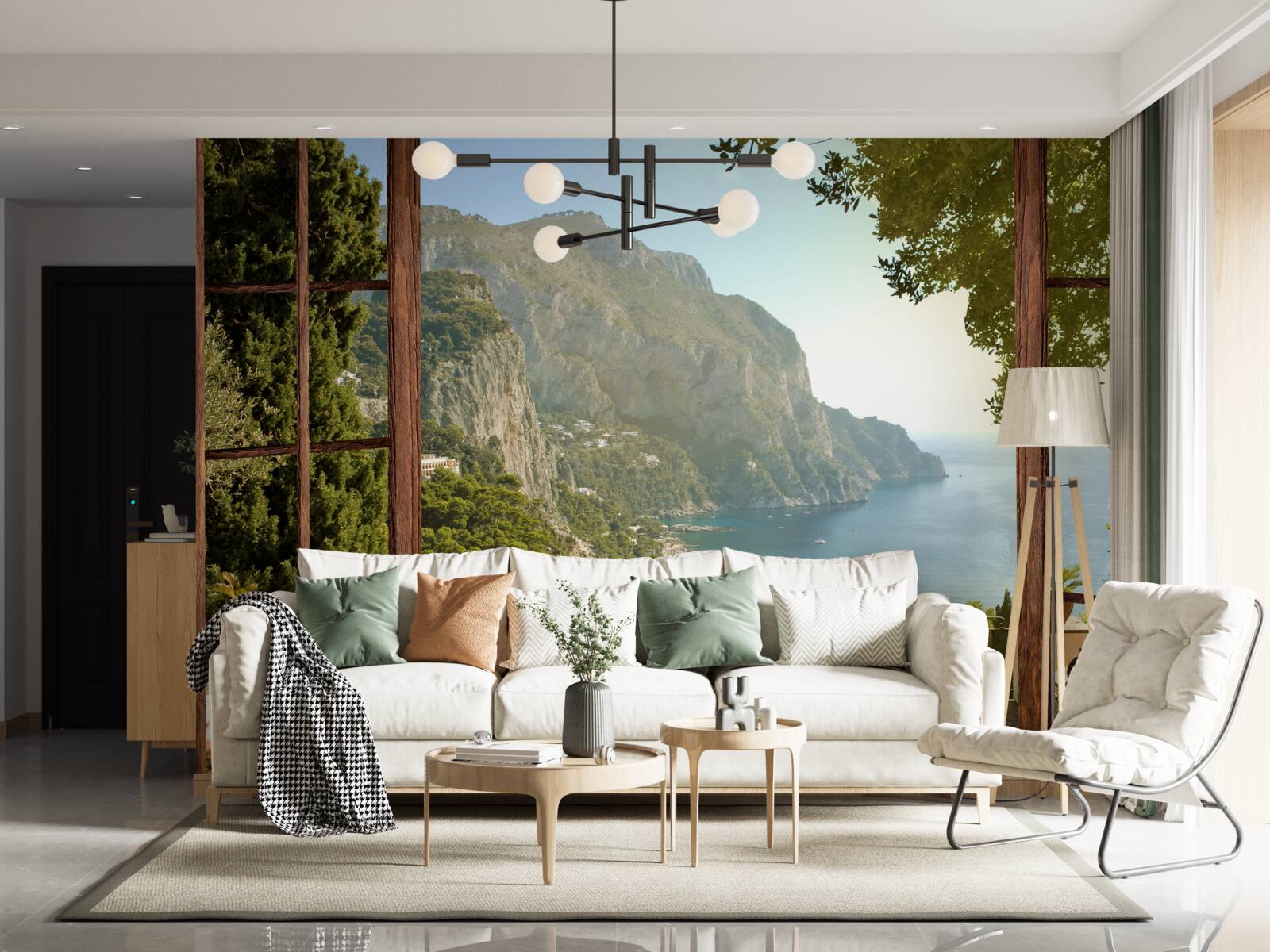 Papier peint Vue sur la mer et les montagnes directement depuis le balcon