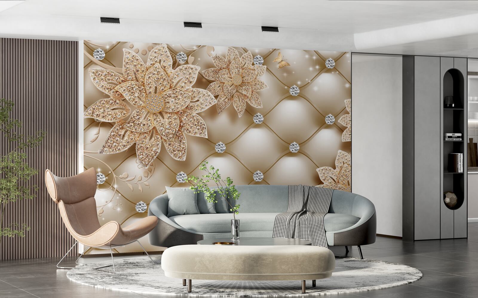 Papier peint les perles sont décorées de fleurs en or