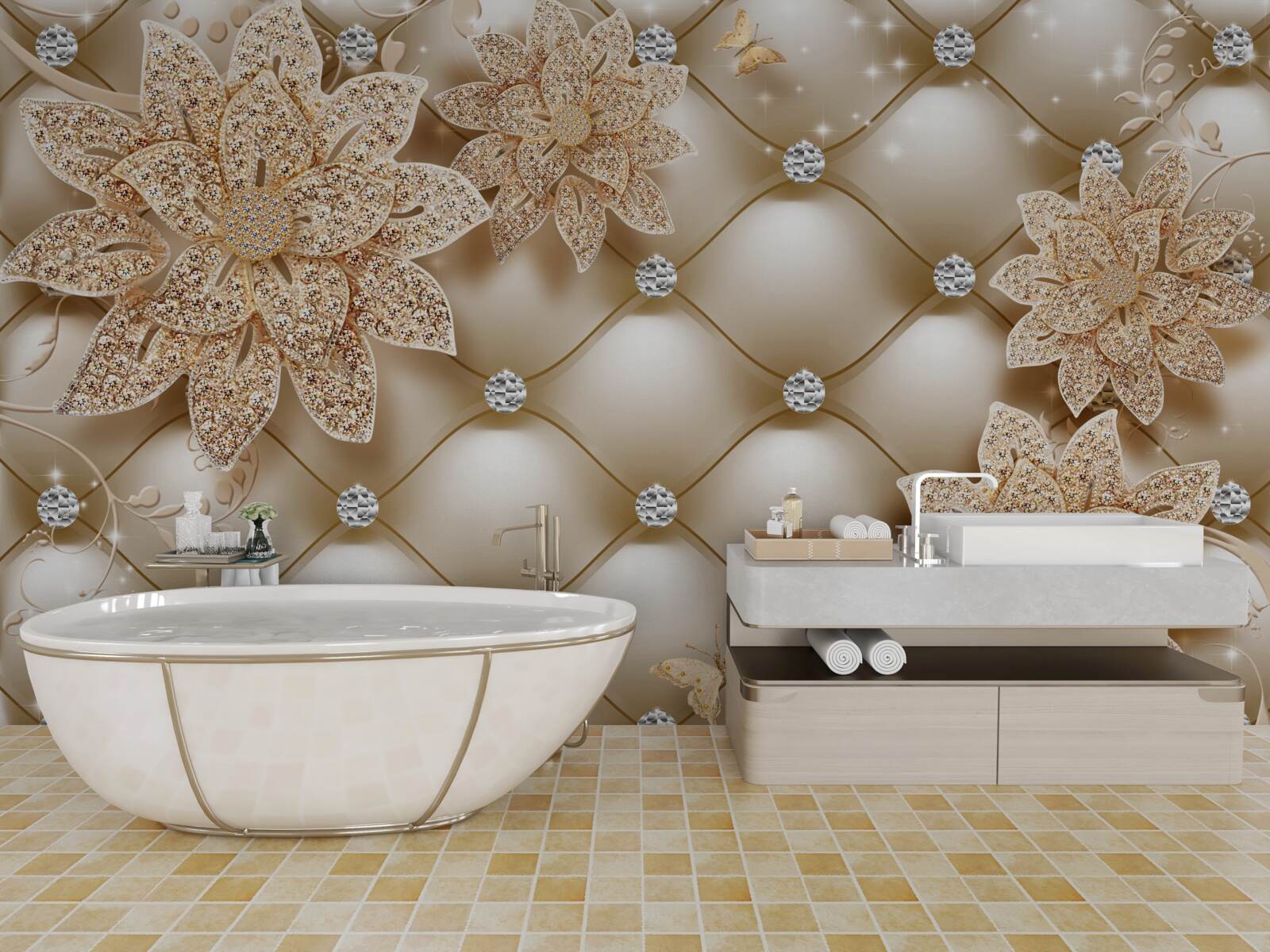 Papier peint les perles sont décorées de fleurs en or