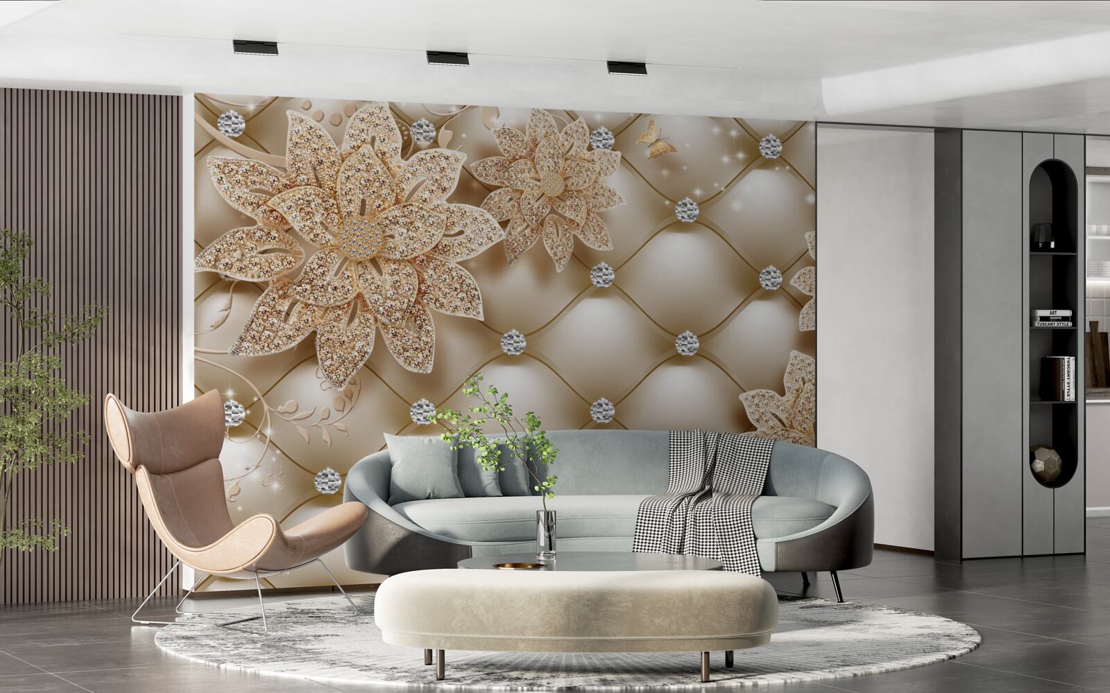 Papier peint les perles sont décorées de fleurs en or