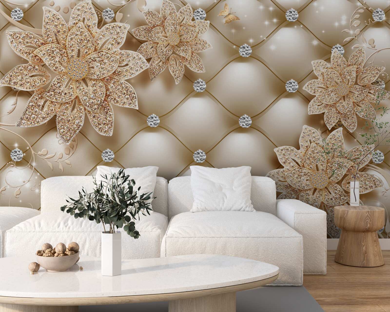 Papier peint les perles sont décorées de fleurs en or