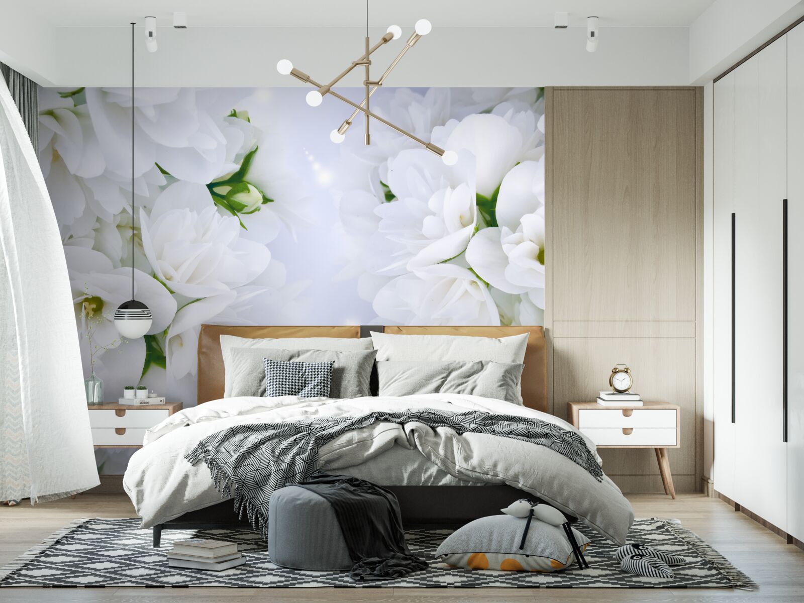 Papier peint les fleurs sont grandes et blanches