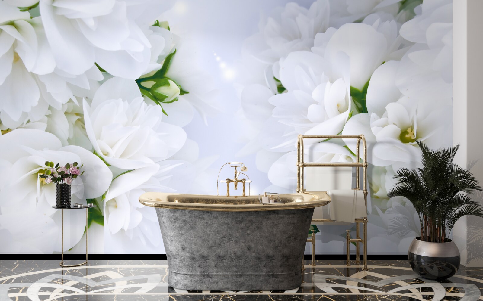 Papier peint les fleurs sont grandes et blanches