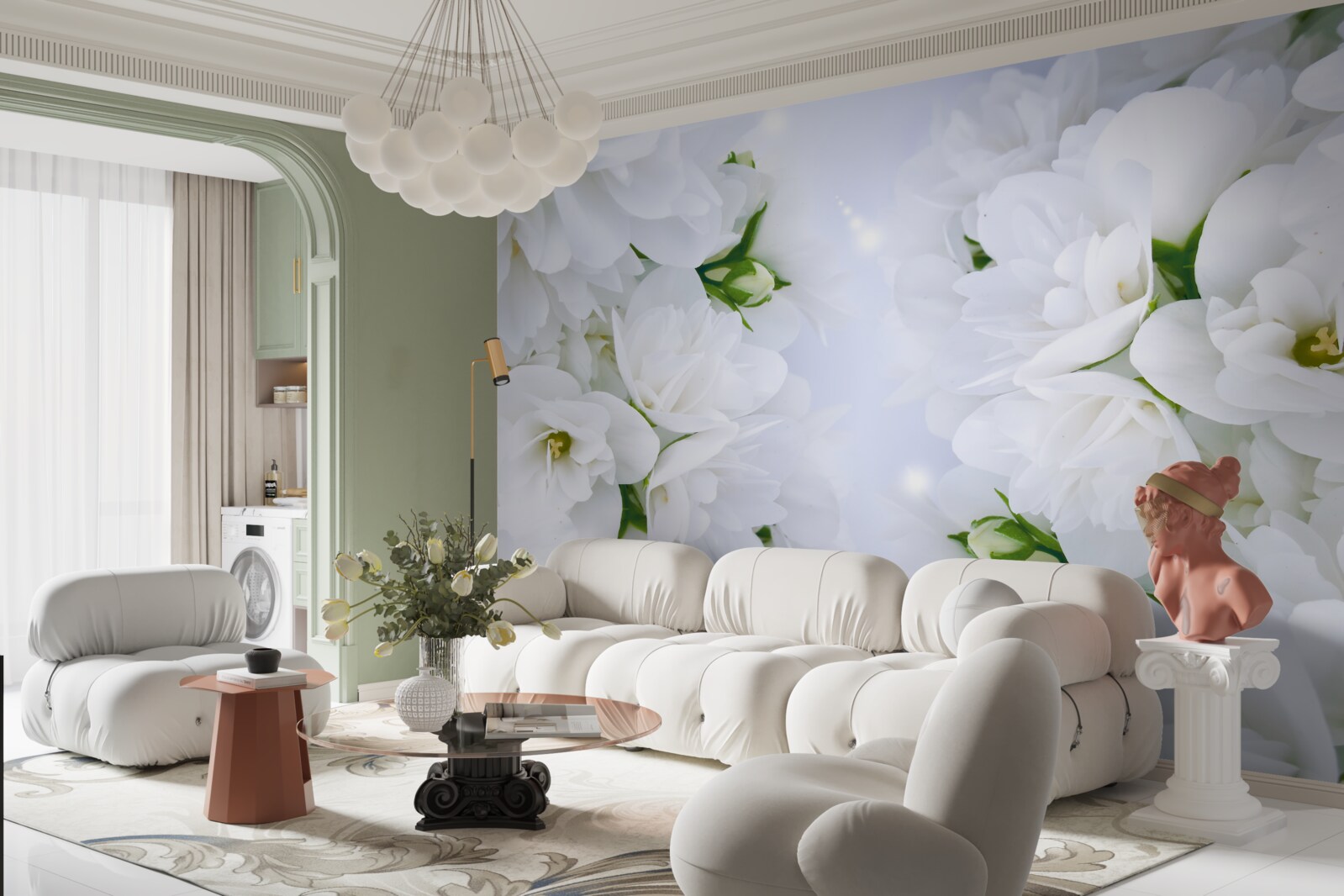 Papier peint les fleurs sont grandes et blanches