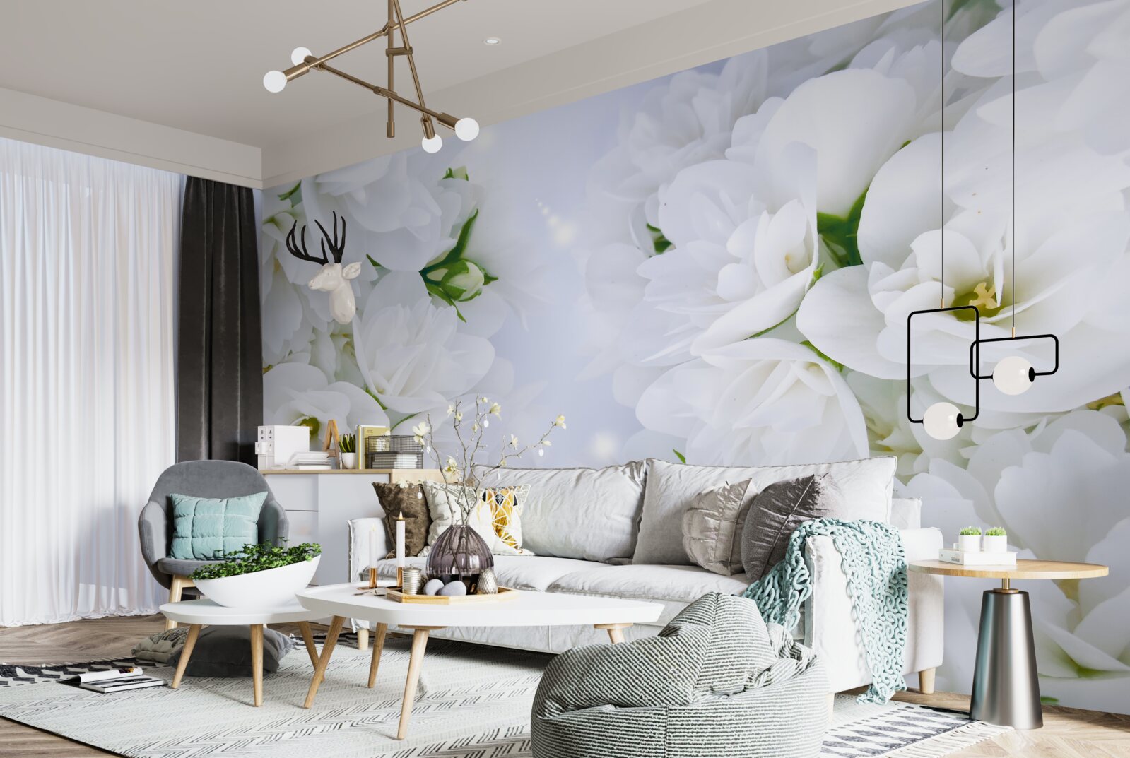 Papier peint les fleurs sont grandes et blanches