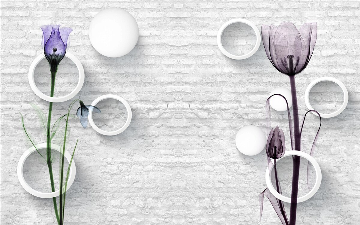 Papier peint deux maigres coquelicots violets