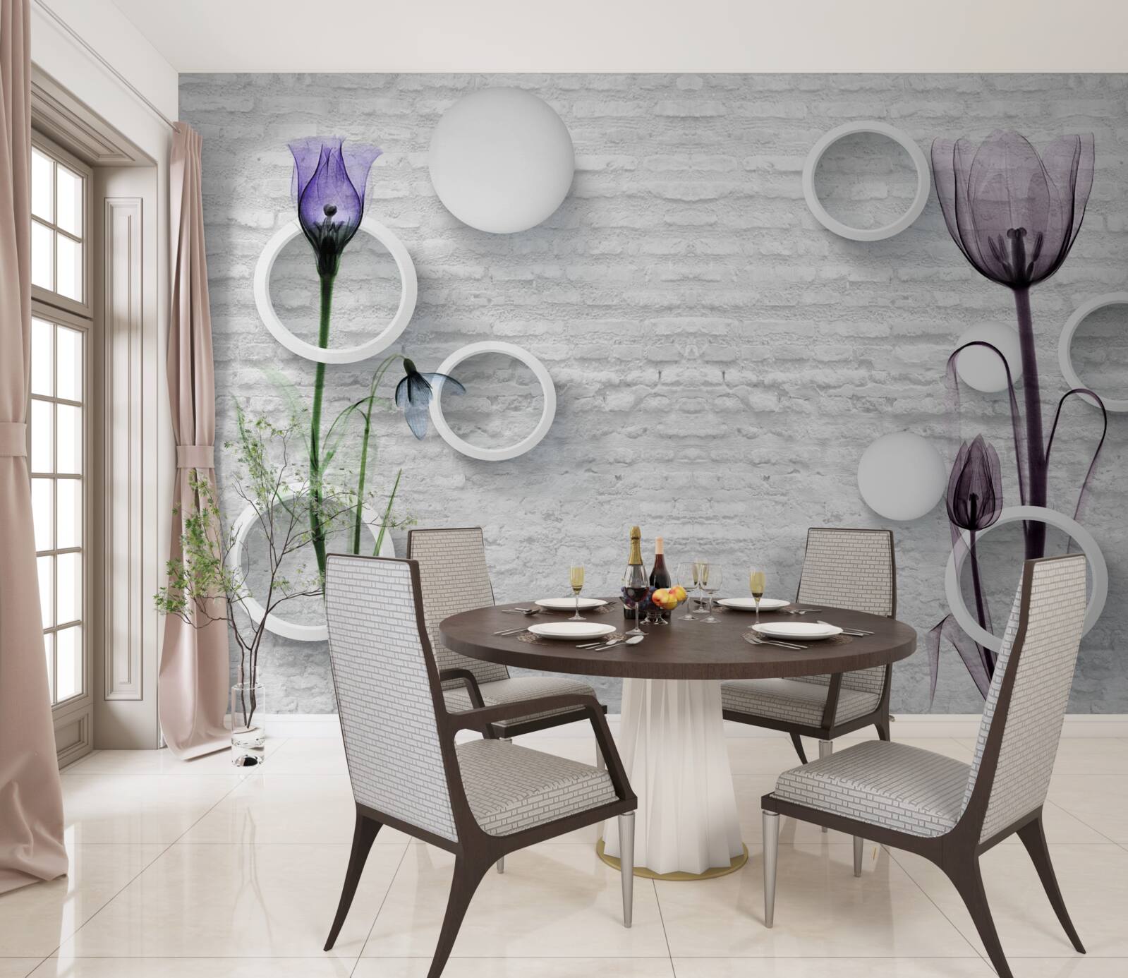 Papier peint deux maigres coquelicots violets