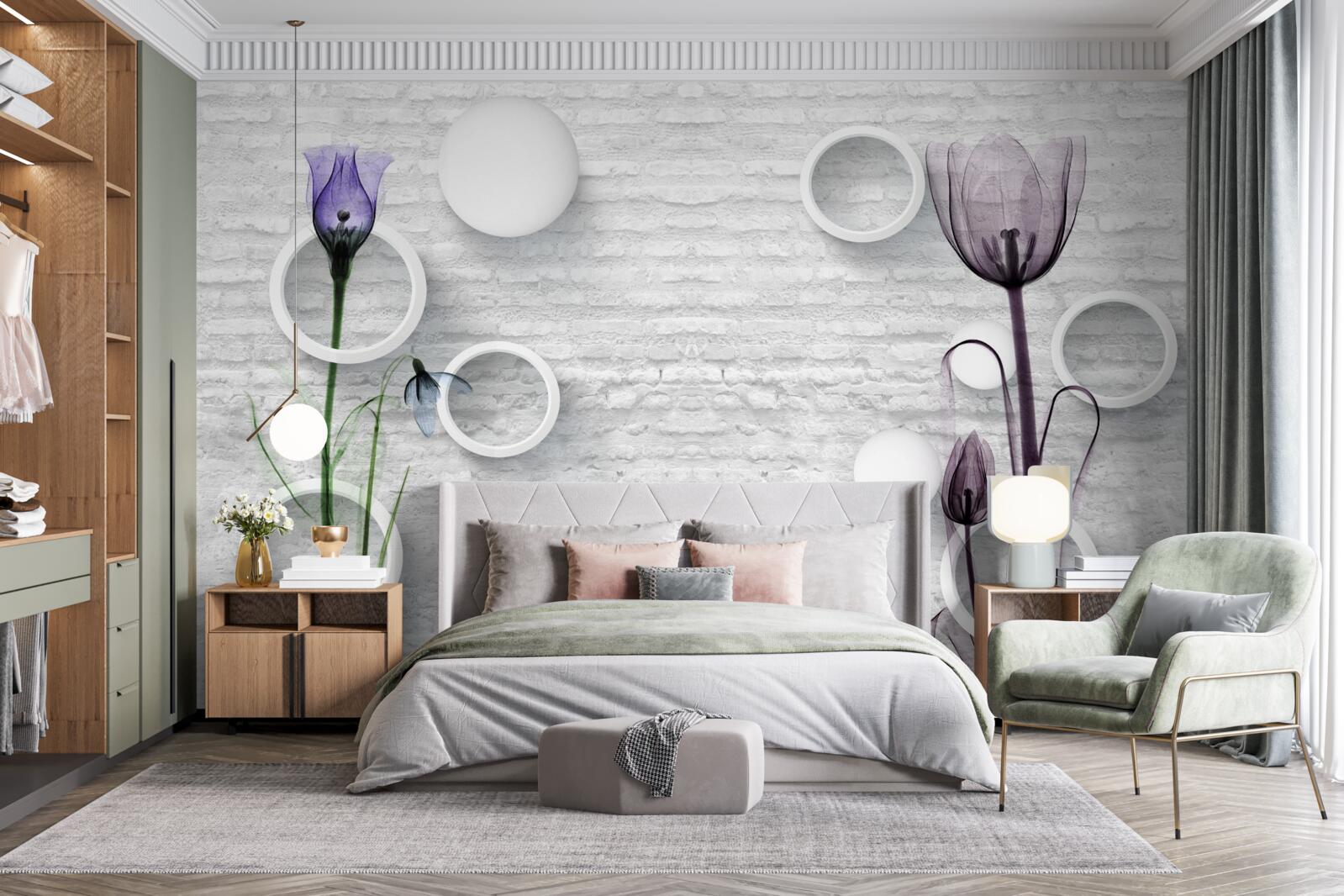 Papier peint deux maigres coquelicots violets