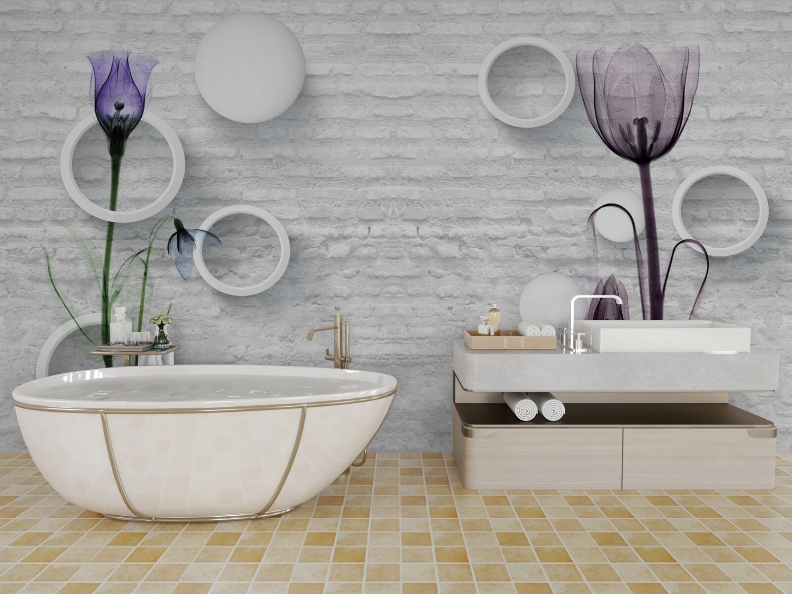 Papier peint deux maigres coquelicots violets