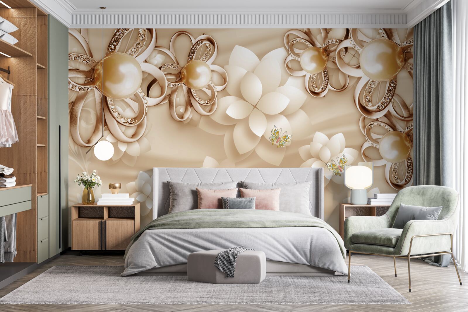 Papier peint les fleurs de magnolia sont blanches comme la neige avec des reflets dorés