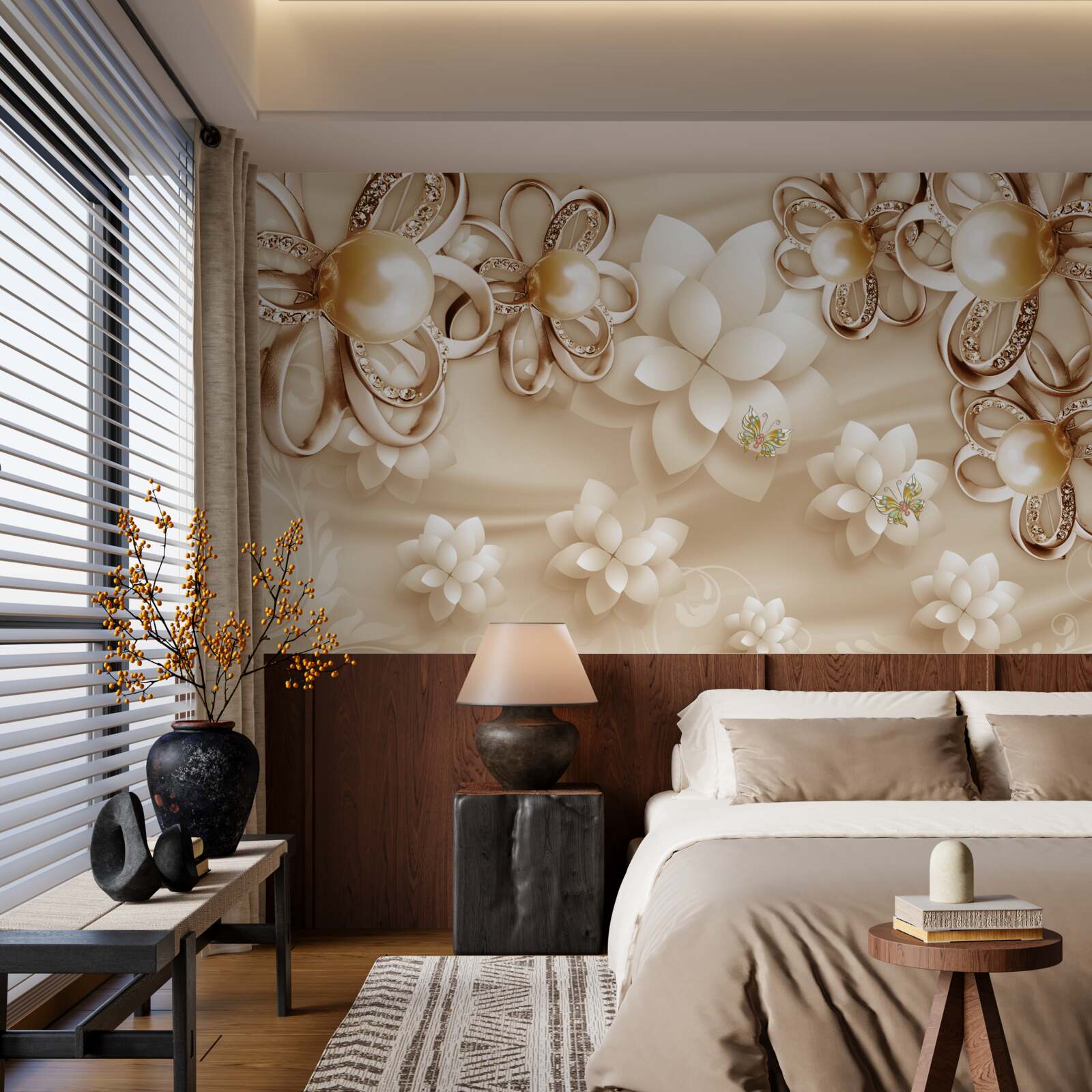 Papier peint les fleurs de magnolia sont blanches comme la neige avec des reflets dorés