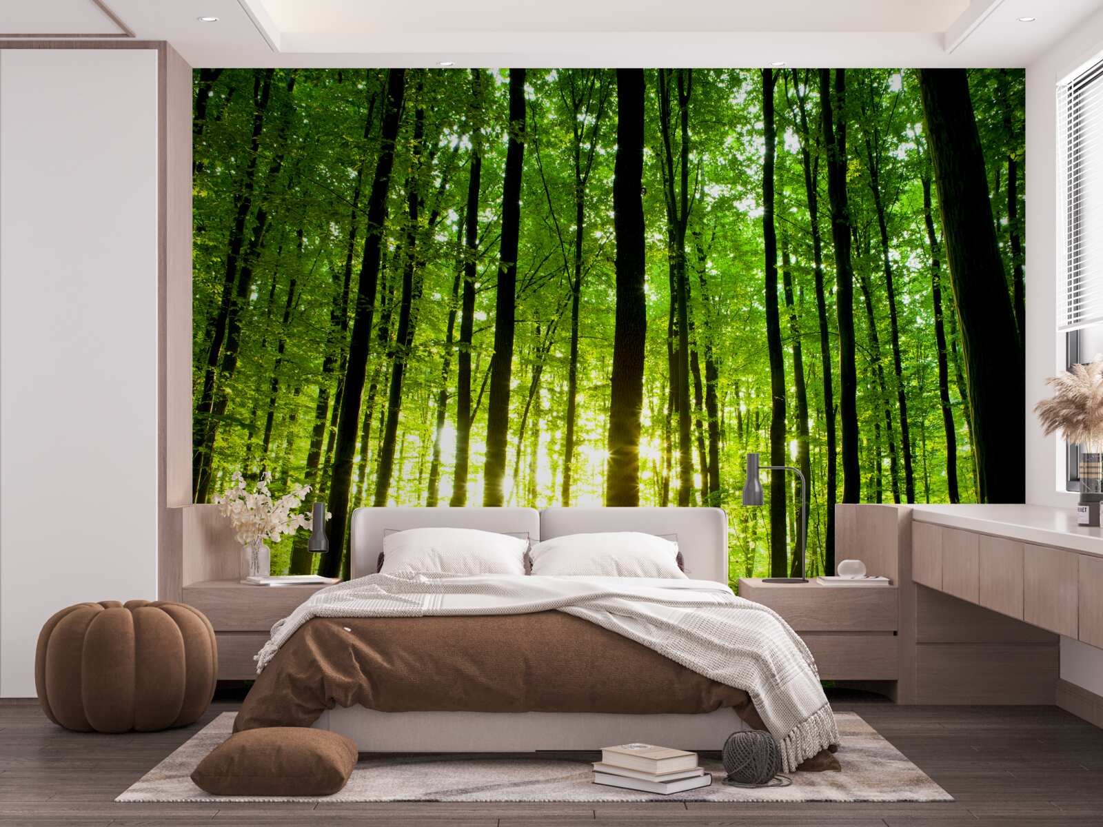 Papier peint les rayons du soleil pénètrent dans le bosquet dense