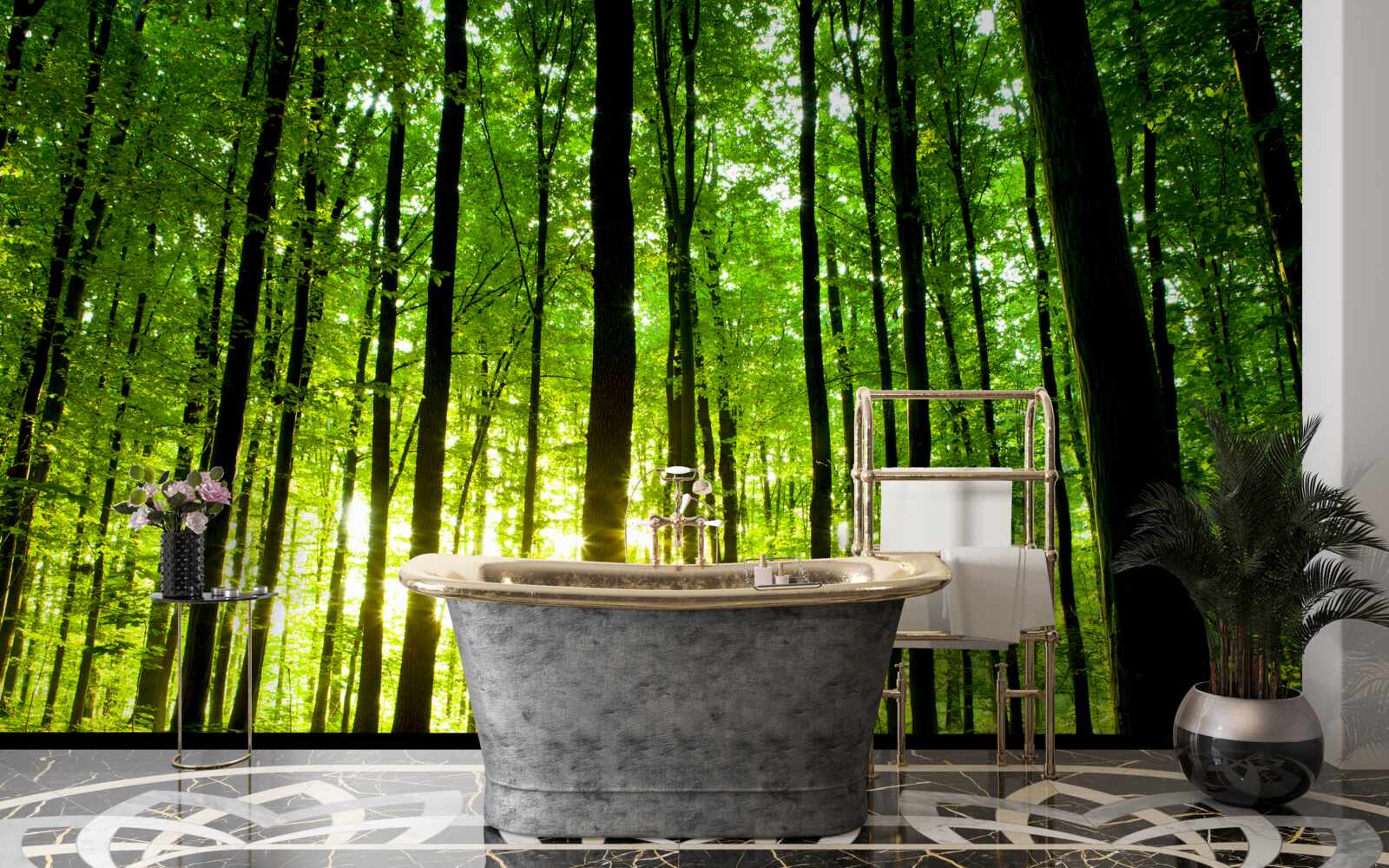 Papier peint les rayons du soleil pénètrent dans le bosquet dense