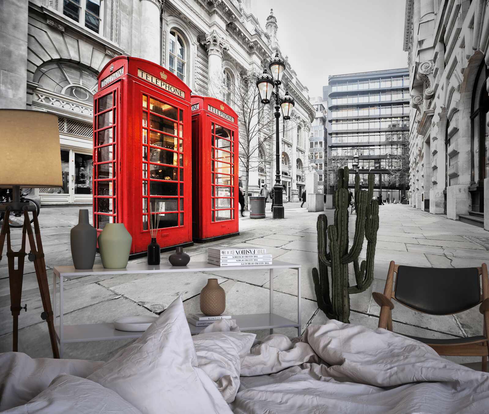 Papier peint cabines téléphoniques rouges dans les rues