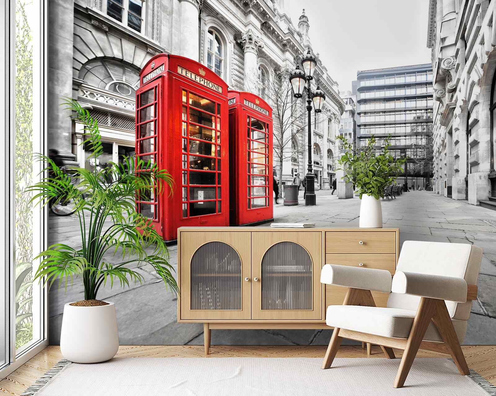 Papier peint cabines téléphoniques rouges dans les rues