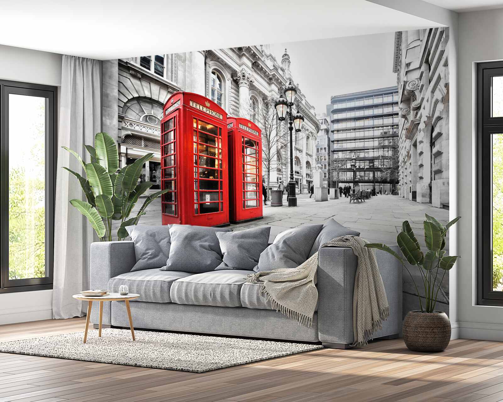 Papier peint cabines téléphoniques rouges dans les rues