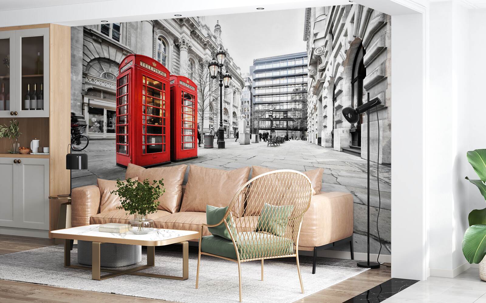 Papier peint cabines téléphoniques rouges dans les rues