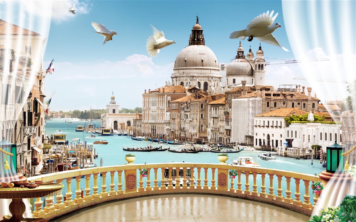 Papier peint la vue depuis le balcon offre un magnifique panorama de venise