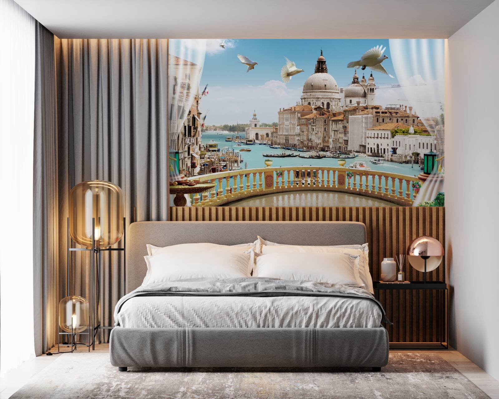 Papier peint la vue depuis le balcon offre un magnifique panorama de venise