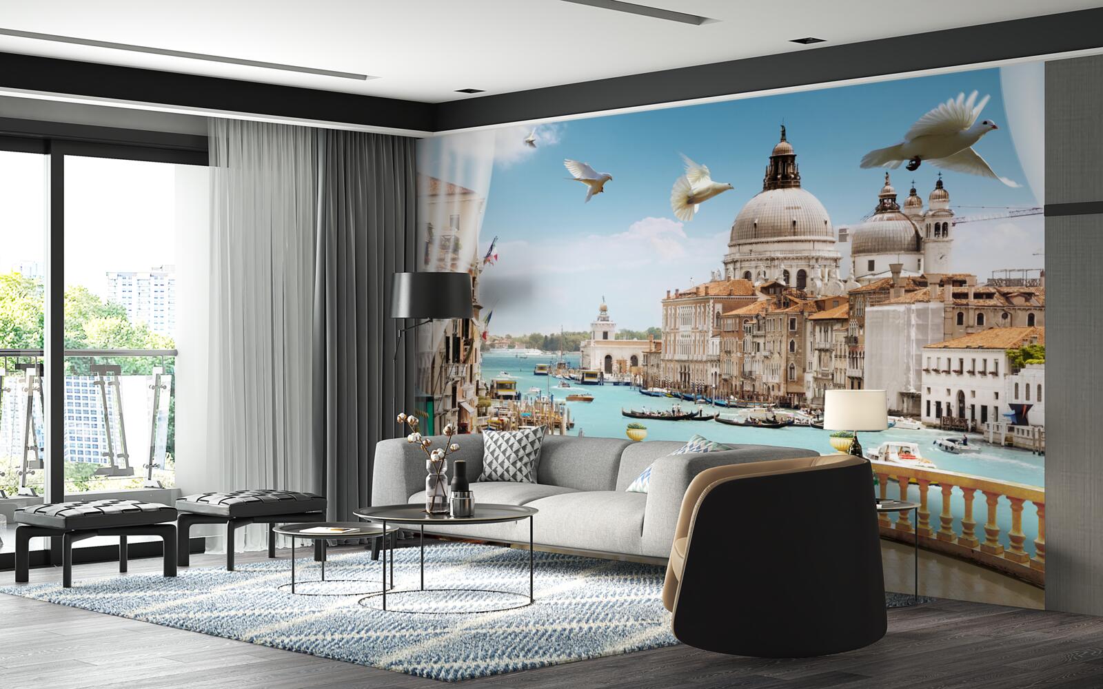 Papier peint la vue depuis le balcon offre un magnifique panorama de venise