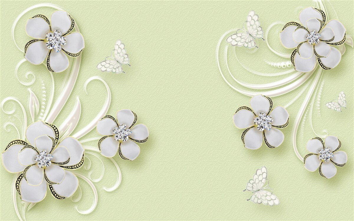 Papier peint des papillons dorés se posent sur des fleurs blanches comme la neige