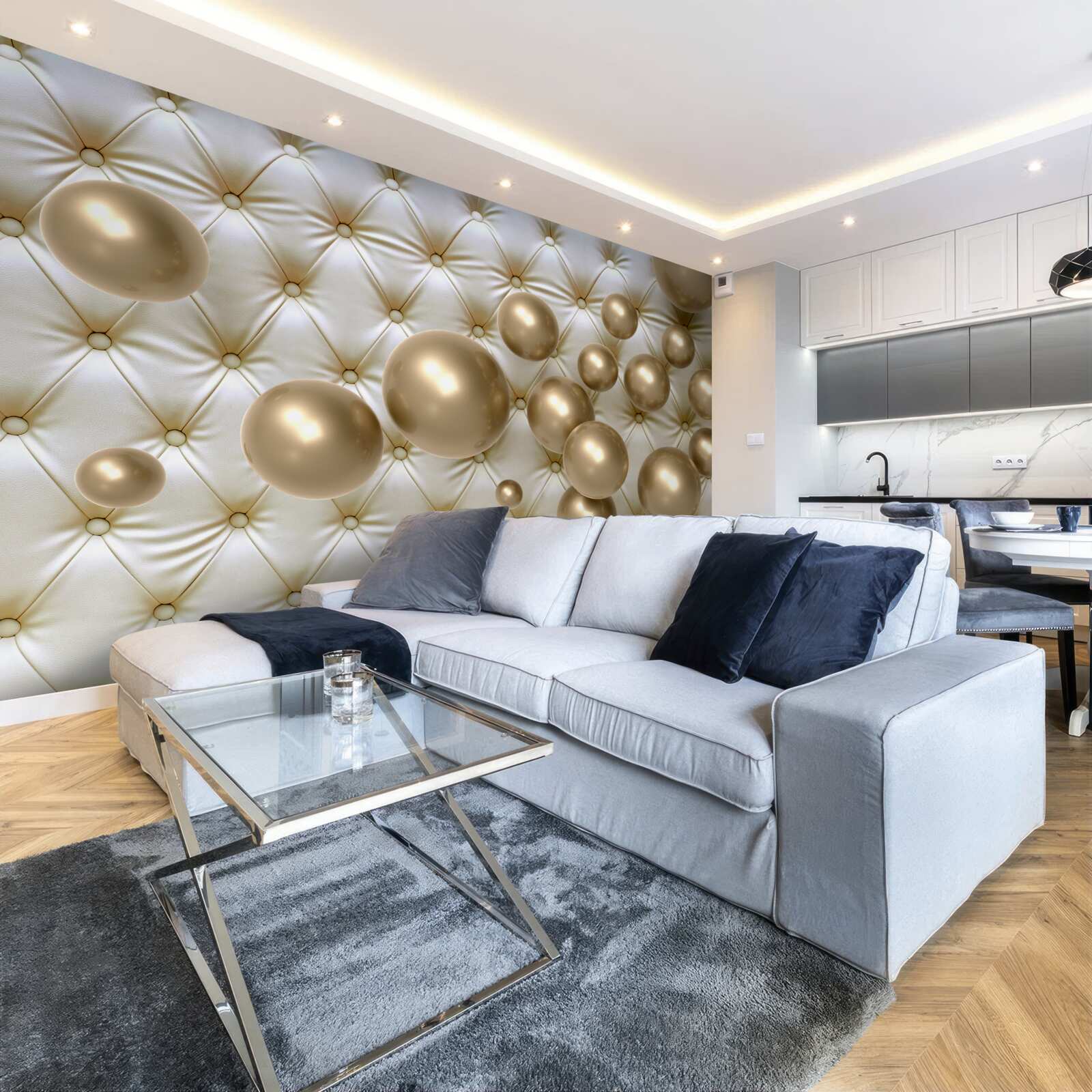 Papier peint perles d'or sur couverture en cuir