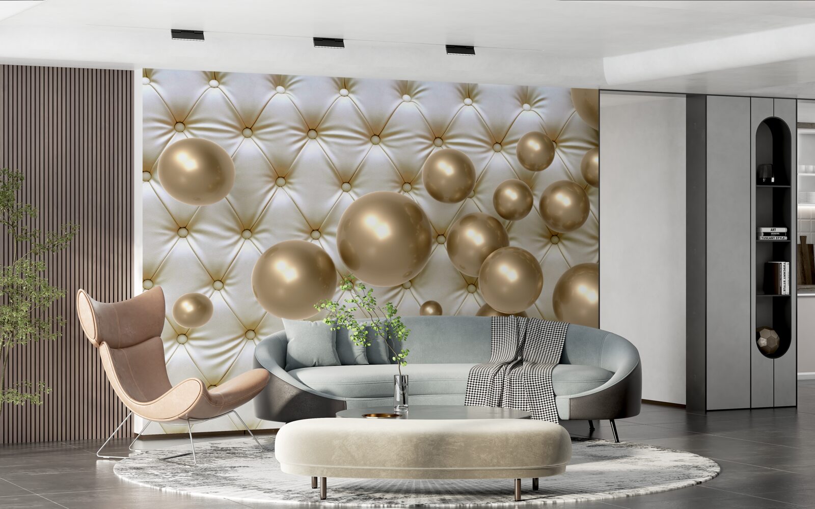 Papier peint perles d'or sur couverture en cuir