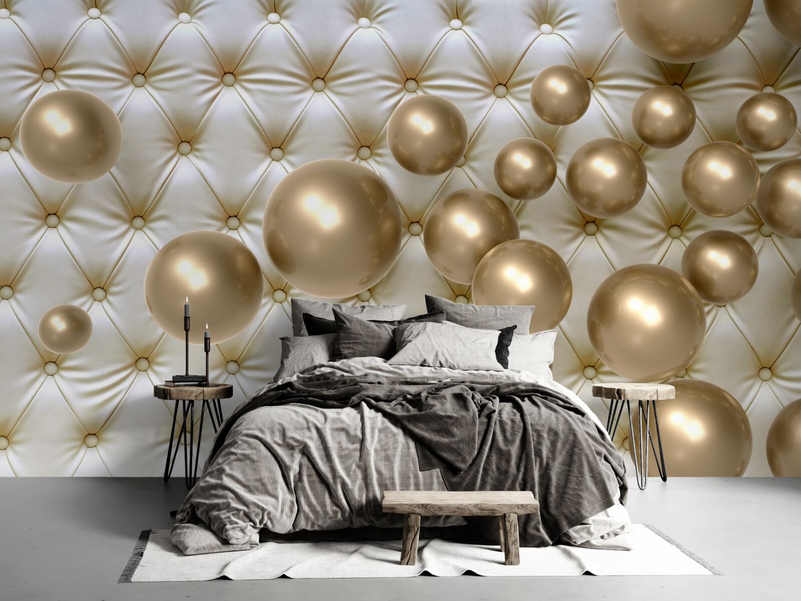 Papier peint perles d'or sur couverture en cuir