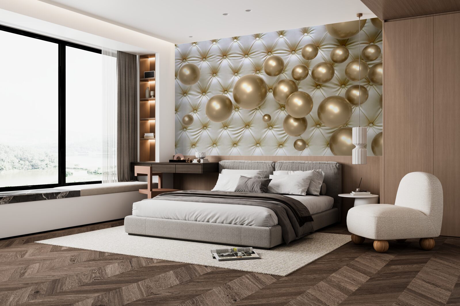 Papier peint perles d'or sur couverture en cuir