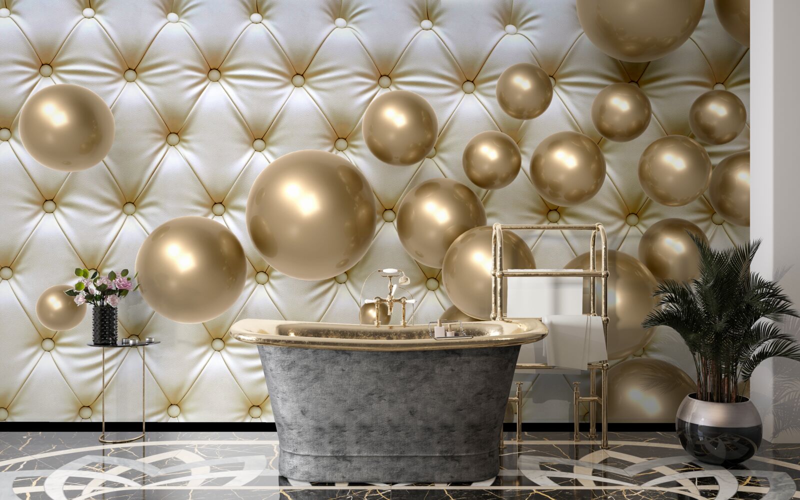 Papier peint perles d'or sur couverture en cuir