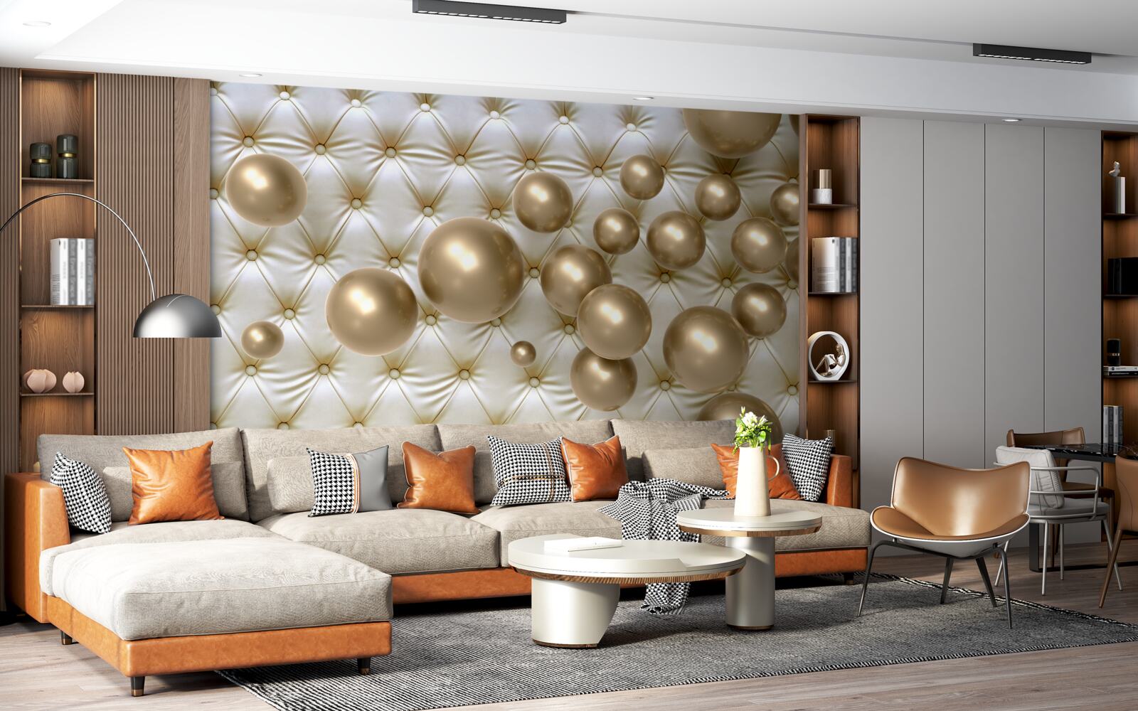 Papier peint perles d'or sur couverture en cuir