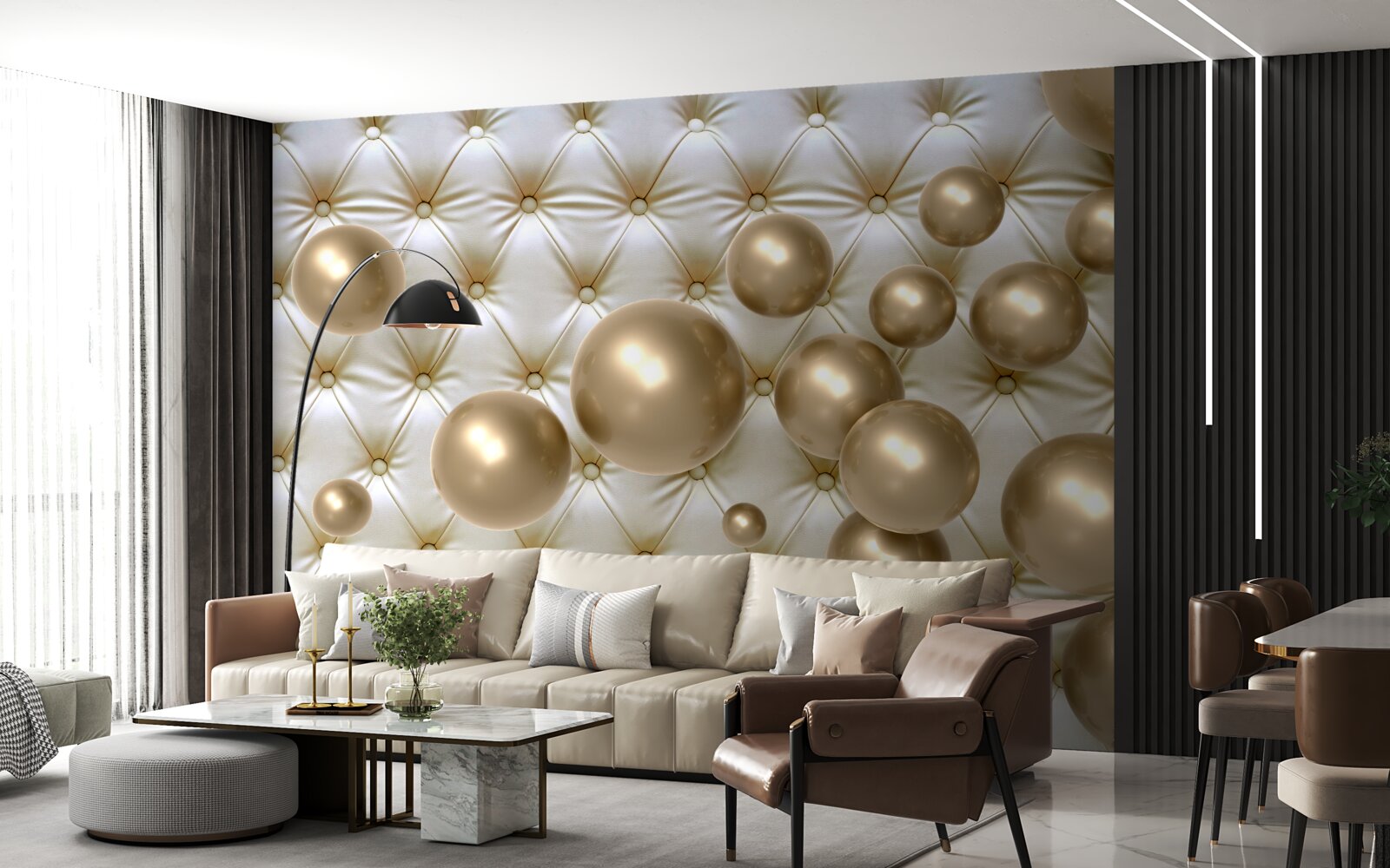 Papier peint perles d'or sur couverture en cuir